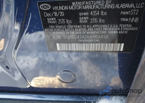 2021 Hyundai Sonata Se z USA, uszkodzony, nr VIN 5NPEG4JA5MH104850